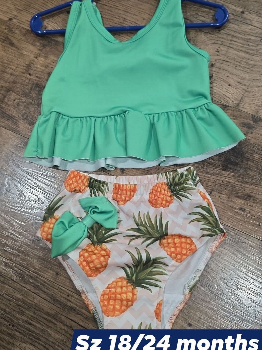 Source Unknown Kids Mint Green Ruffle Tankini with Pineapple Print Bottoms